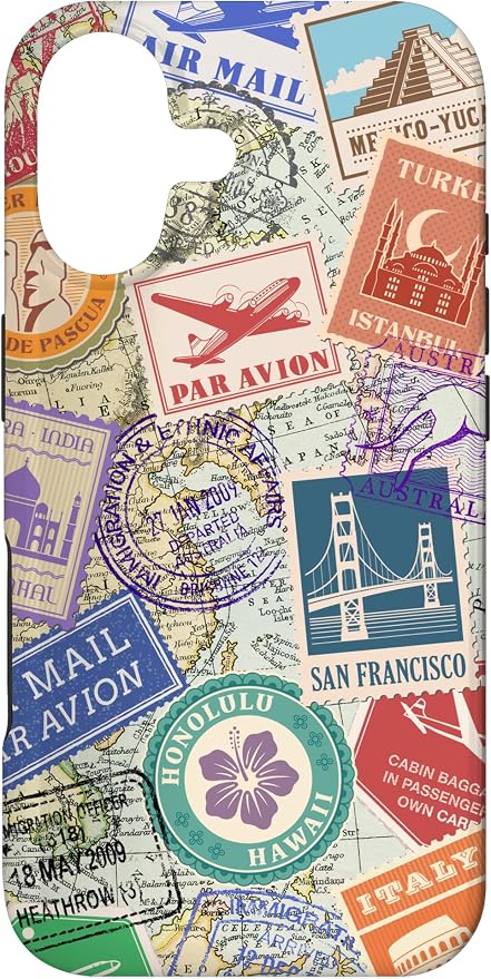 World Map Travel Passport Stamps Postage Stamp Case by Unknown