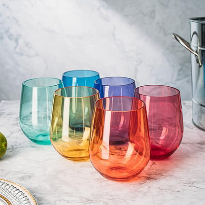 European Style Plastic Crystal Unbreakable Stemless Wine Glasses | Set of 6 | - Image 5