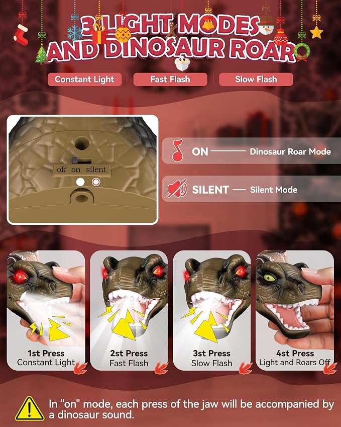 LED Dinosaur Headlamp for Kids, Children's Toy Flashlight T-Rex Dinosaur Toys - Image 3