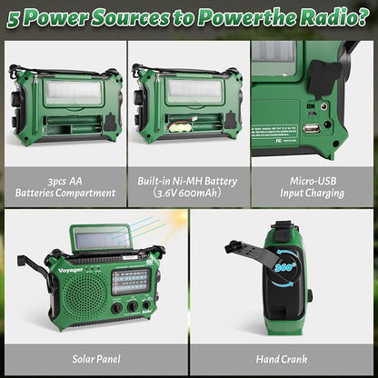 Kaito KA500GRN 5-Way Powered Emergency AM/FM/SW Weather Alert Radio - Image 3
