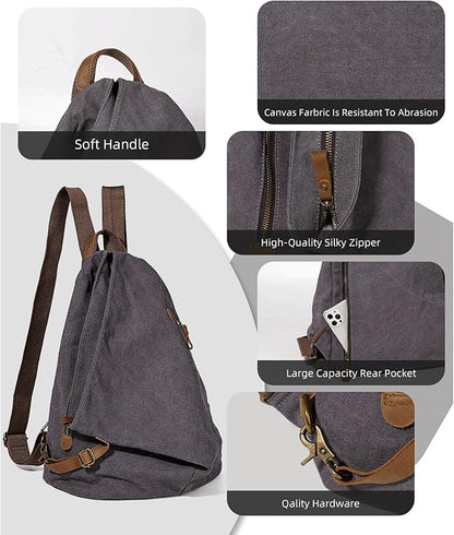KL928 Canvas Vintage Backpack – Large Casual Daypack Outdoor Travel Rucksack - Image 3