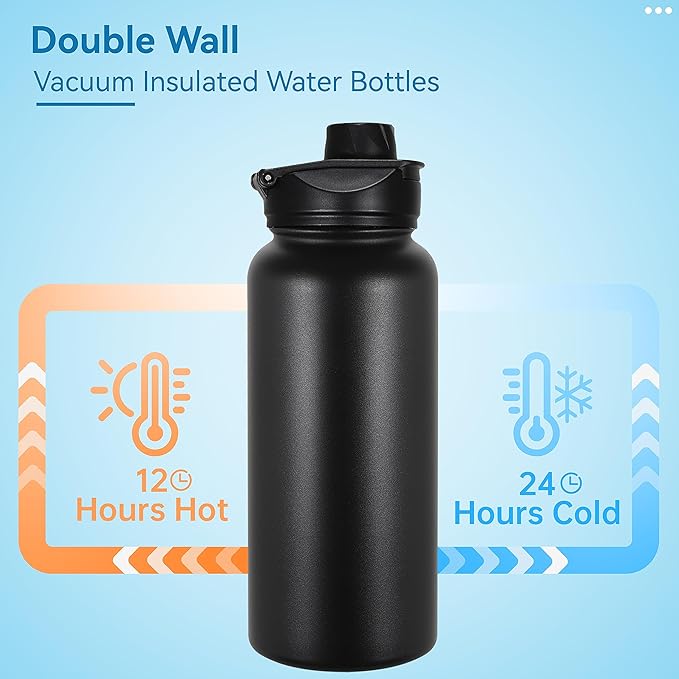 VEGOND 32 oz Insulated Water Bottle Stainless Steel Metal Water Bottles - Image 3