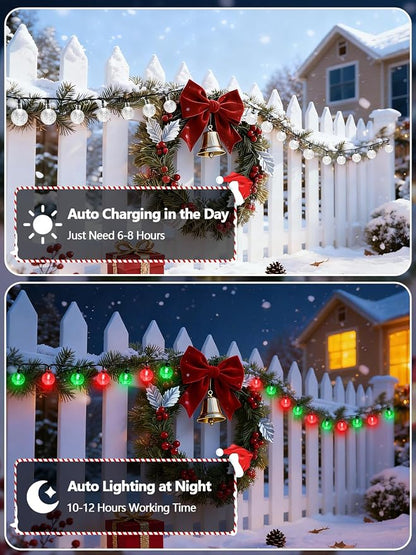2-Pack 100 LED Red and Green Solar String Lights Outdoor - 64FT Crystal Globe - Image 3