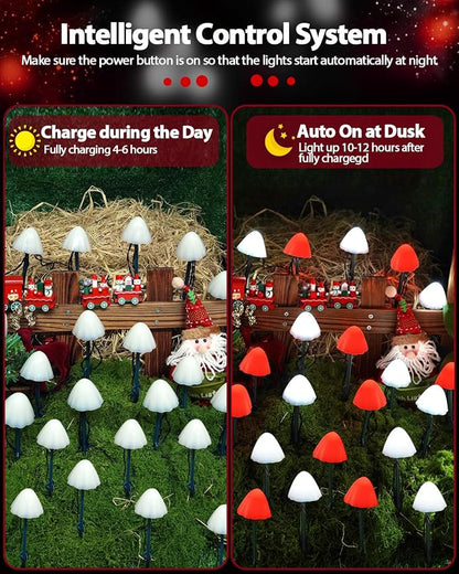 OZS 2PK 32LED 55FT Red and White Christmas Decorations Mushroom Solar Lights - Image 5