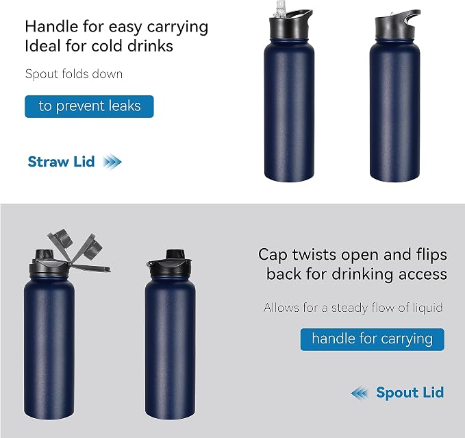 VEGOND 40 oz Insulated Water Bottle Bulk Stainless Steel Metal Water Bottles - Image 5
