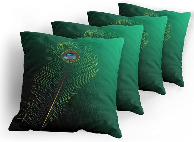 Ambesonne Peacock Decorative Throw Pillow Case Pack of 4, Peacock Feather - Image 5