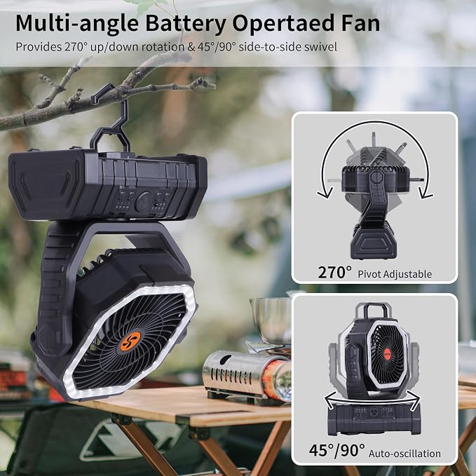  Rechargeable Fan Portable, Battery Powered Camping Fan - Image 3