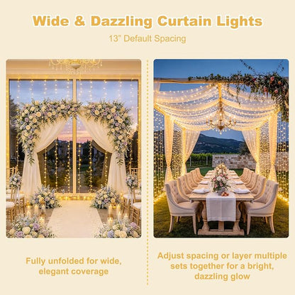 JMEXSUSS 600 LED Curtain Lights Outdoor, 9.5ft x 19.6ft Window Hanging Lights - Image 7