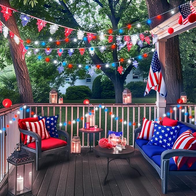 JMEXSUSS Connectable Red White and Blue Lights Indoor Outdoor, 100 LED 33ft 4th - Image 8
