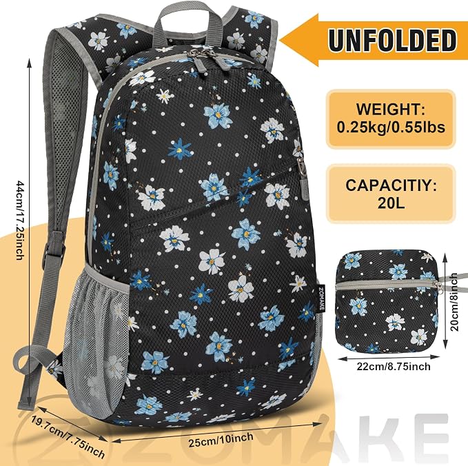 ZOMAKE Lightweight Packable Backpack, Foldable Backpacks Small Daypack - Image 3