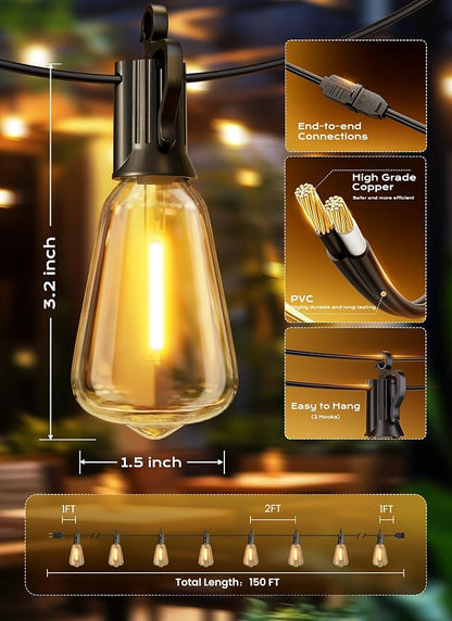 Brightown Outdoor String Lights, 150FT 75+2 LED ST38 LED Patio Lights - Image 7