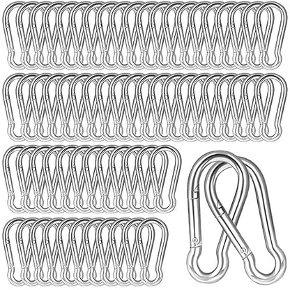 200PCS 2.36'' Spring Snap Hook, M6 1/4Inch Galvanized Silver Steel Carabiner by HANDRERLEE