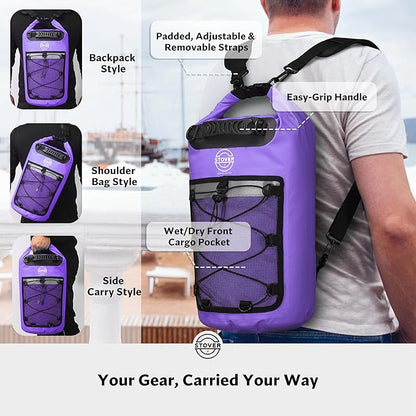 STOVER 5/10/25/30/40/55L Waterproof Dry Bag- Roll-Top Backpack w/Phone Case- - Image 3