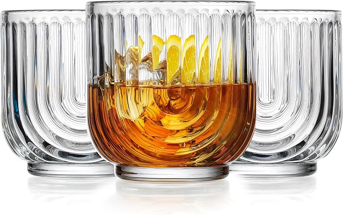 Glaver's Vintage Glassware Art Deco Glasse Ribbed Drinking Glasses U-Shape Arch - Image 9