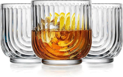 Glaver's Vintage Glassware Art Deco Glasse Ribbed Drinking Glasses U-Shape Arch - Image 9