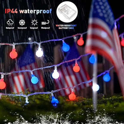 JMEXSUSS Red White and Blue Lights Battery Operated, 33ft 4th of July Lights - Image 2