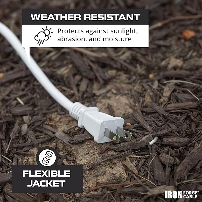 Iron Forge Cable 2 Prong Outdoor Extension Cord 6 ft, 16/2 SJTW 6 Foot White - Image 3