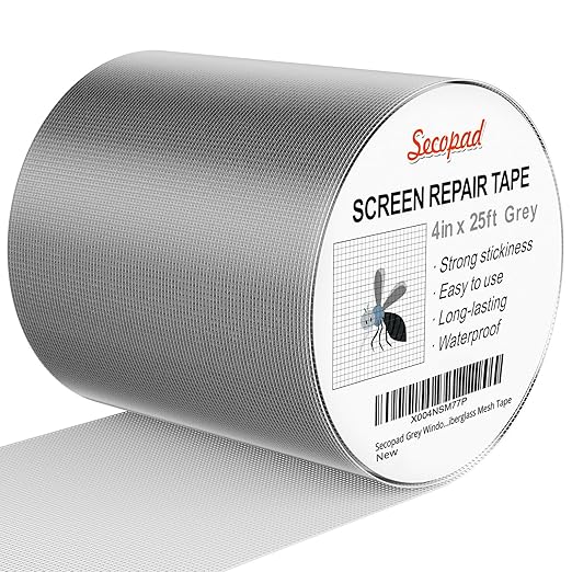 Secopad Grey Window Screen Repair Tape, 4IN X 25FT Screen Repair Kit by Secopad