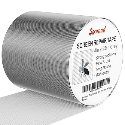 Secopad Grey Window Screen Repair Tape, 4IN X 25FT Screen Repair Kit by Secopad
