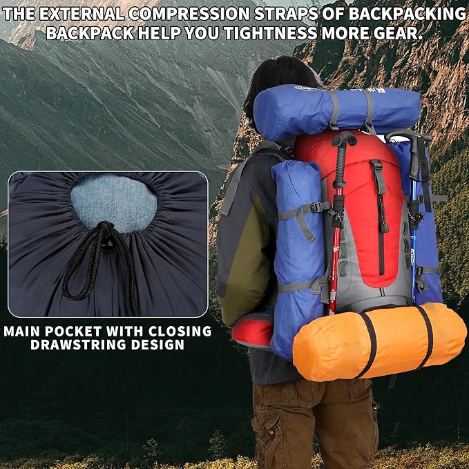 75L Hiking Backpack with Rain Cover Waterproof Camping Backpack Shoes Warehouse - Image 3