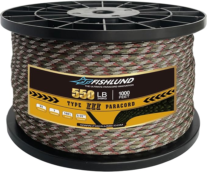 Paracord 550 lb, 7 Strand Paracord Rope 1000ft 4mm, Nylon Parachute Cord by FISHLUND