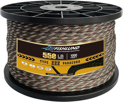 Paracord 550 lb, 7 Strand Paracord Rope 1000ft 4mm, Nylon Parachute Cord by FISHLUND