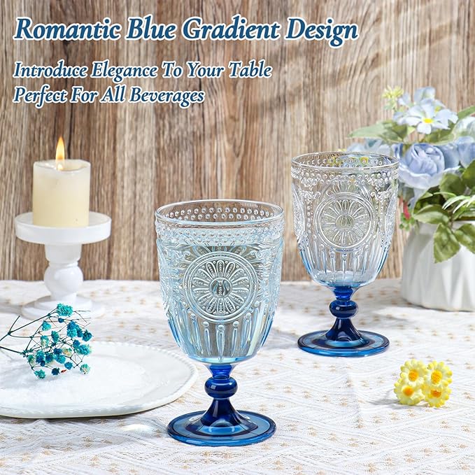 XUWAIDSGN 12Pcs Plastic Vintage Wine Glasses 13.5oz Reusable Embossed Goblet - Image 2