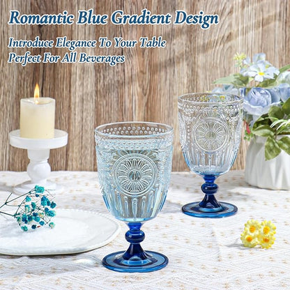 XUWAIDSGN 12Pcs Plastic Vintage Wine Glasses 13.5oz Reusable Embossed Goblet - Image 2