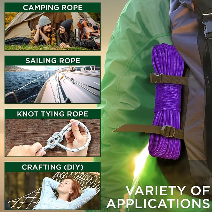 TECEUM Rope – 90 Feet x 3/8 Inch – Purple – Strong All-Purpose Utility Rope – - Image 5