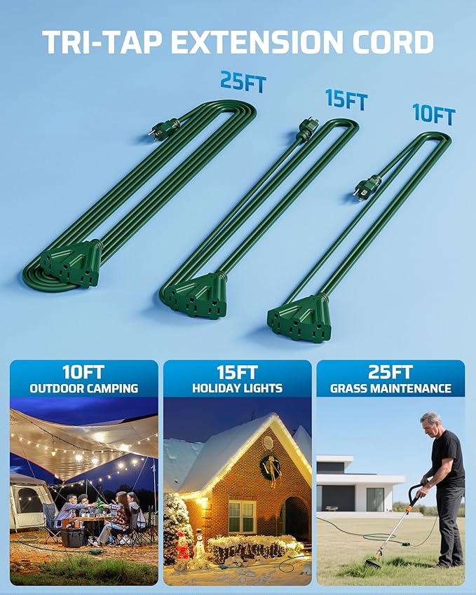 DEWENWILS 10 FT Outdoor Tri-Tap Extension Cord Splitter - Image 3