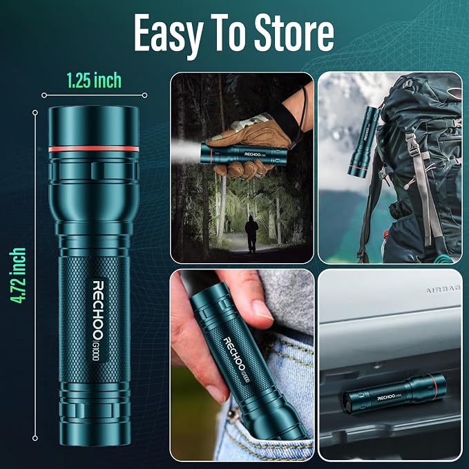 RECHOO Rechargeable Flashlight 2 Pack, Bright Military Grade Torch Light High - Image 5