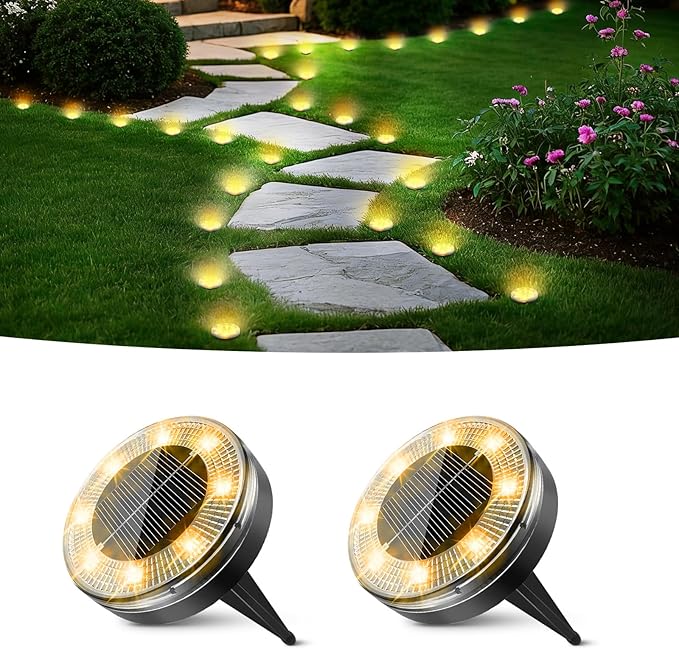 Peasur Mini Solar Ground Lights, 2 Pack Flat Solar Disc Lights Outdoor by Peasur