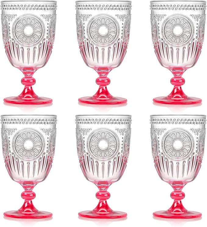 XUWAIDSGN 6Pcs Plastic Vintage Wine Glasses 13.5oz Reusable Embossed Goblet by XUWAIDSGN