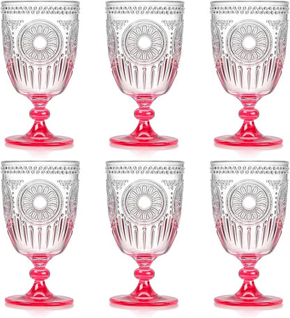 XUWAIDSGN 6Pcs Plastic Vintage Wine Glasses 13.5oz Reusable Embossed Goblet by XUWAIDSGN