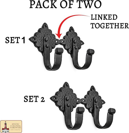 Mystic Colonial Rustic Cast Iron Wall Hooks, Heavy Duty Retro Utility Hooks - Image 2