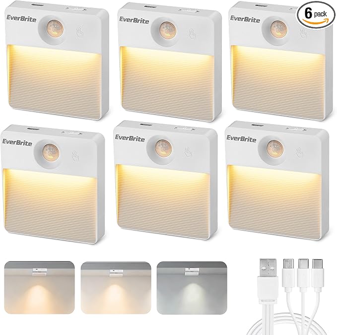 EverBrite Rechargeable Square Motion Sensor LED Night Light, Motion Activated by EverBrite