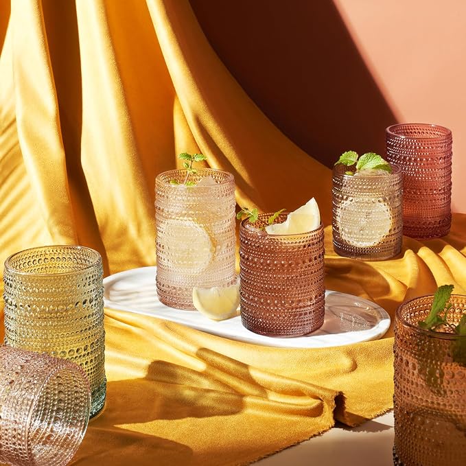 Khen Hobnail Beaded Highball Drinking Tumbler Glasses | Set of 12 | Color - Image 5