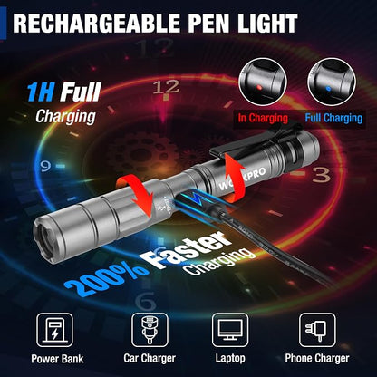 WORKPRO Rechargeable Pen Light, Mini Flashlight, 2 Pack Ultra-Compact EDC - Image 3