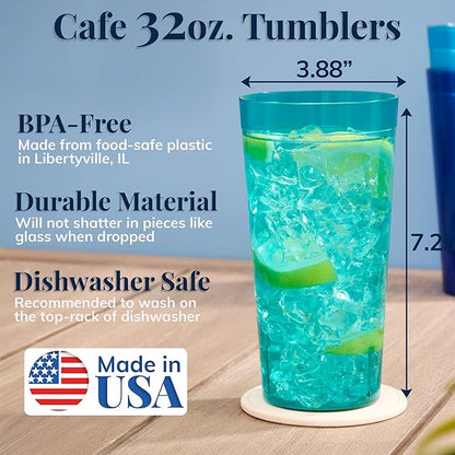 US Acrylic Café Plastic Reusable Tumblers 32-ounce Iced-Tea Cups, Made in the - Image 2