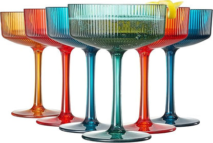 Khen Plastic Acrylic Ribbed Vintage Art Deco Martini, Champagne & Cocktail by Khen