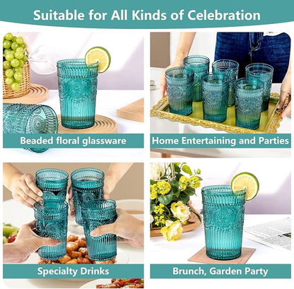 Ciaell 12 Pack Romantic Plastic Water Glasses - 14 Oz Green Vintage Drinking - Image 9