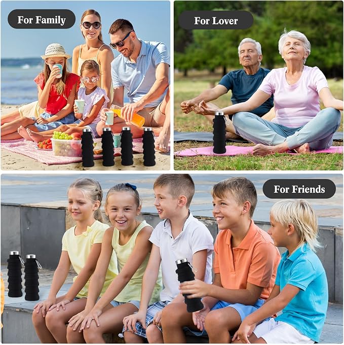 Lallisa 4 Pcs Collapsible Water Bottles 17 oz Reusable Silicone Foldable Travel - Image 7