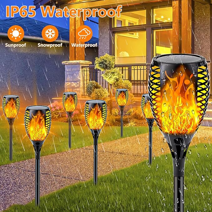 Upgraded Solar Lights Outdoor, 6 Pack Flickering Flame Solar Torch Lights - Image 2