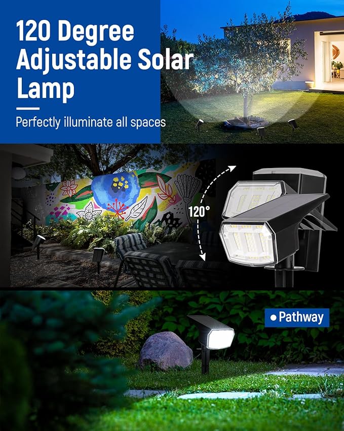 AUDERWIN Solar Spot Lights Outdoor Waterproof 2 Pack IP65, 63 LED 3 Lighting - Image 4