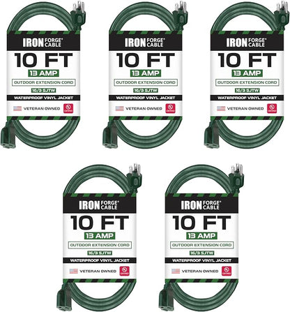 Iron Forge Cable 5 Pack Weatherproof 10 Ft Outdoor Extension Cord by IronForgeCable