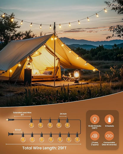 Brightown Outdoor String Lights 29 Feet G40 LED Patio Lights, 13 Plastic Edison - Image 8