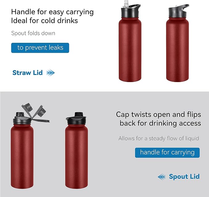 VEGOND 40 oz Insulated Water Bottle Stainless Steel Metal Water Bottles - Image 5