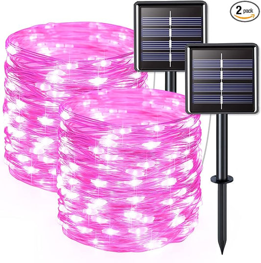 JMEXSUSS 2 Pack Valentine Solar Lights Outdoor, 33ft 100 LED Pink Solar String by JMEXSUSS