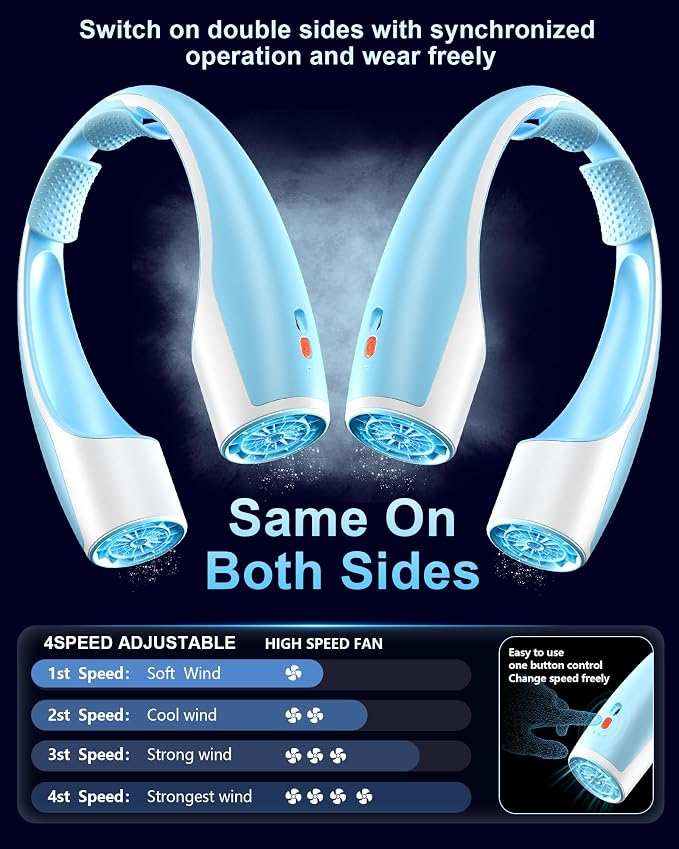 Rohent Rechargeable Neck Fan for Cooling: Powerful High Speed Battery Operated - Image 5