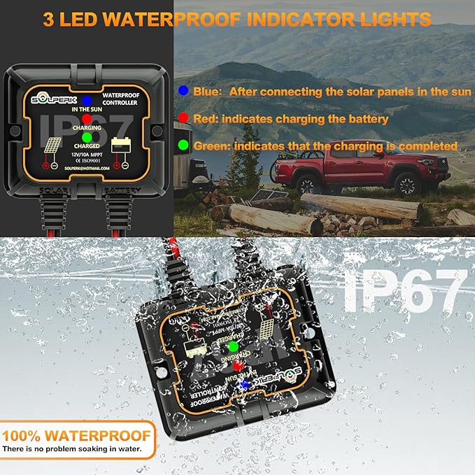 SOLPERK Solar Panel Kit 10W 12V, Waterproof Solar Battery Trickle Charger - Image 4